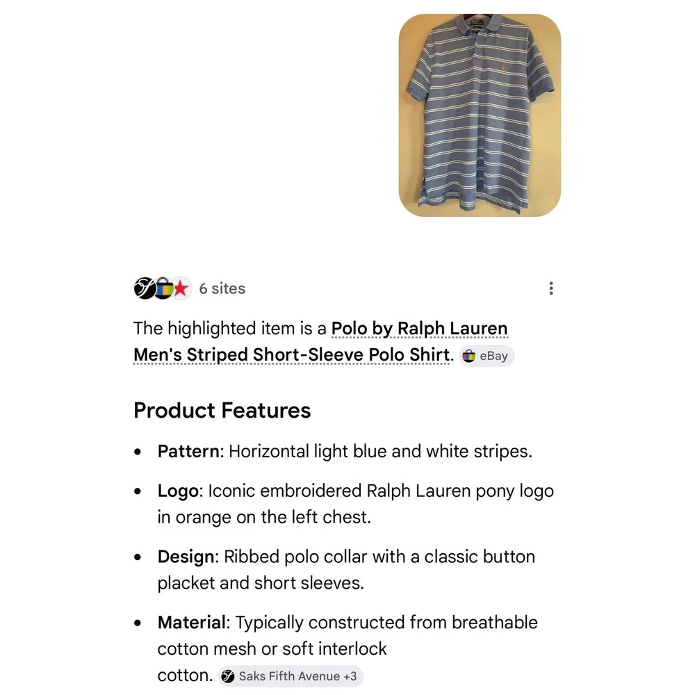 Polo Ralph Lauren Mens Pima Stretch Mesh Striped Polo Shirt Blue White XL